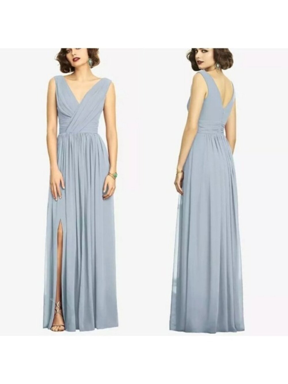 Dessy Collection Vivian Diamond Sleeveless Chiffon Maxi Dress Size 0 New Mist Bl
